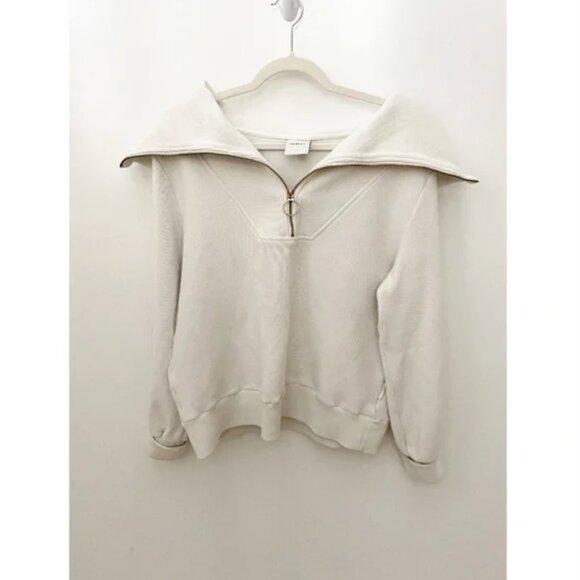 Varley Vine Half Zip Pullover Ottoman Rib Knit Oversized Spread Collar Ivory - Picture 2 of 14